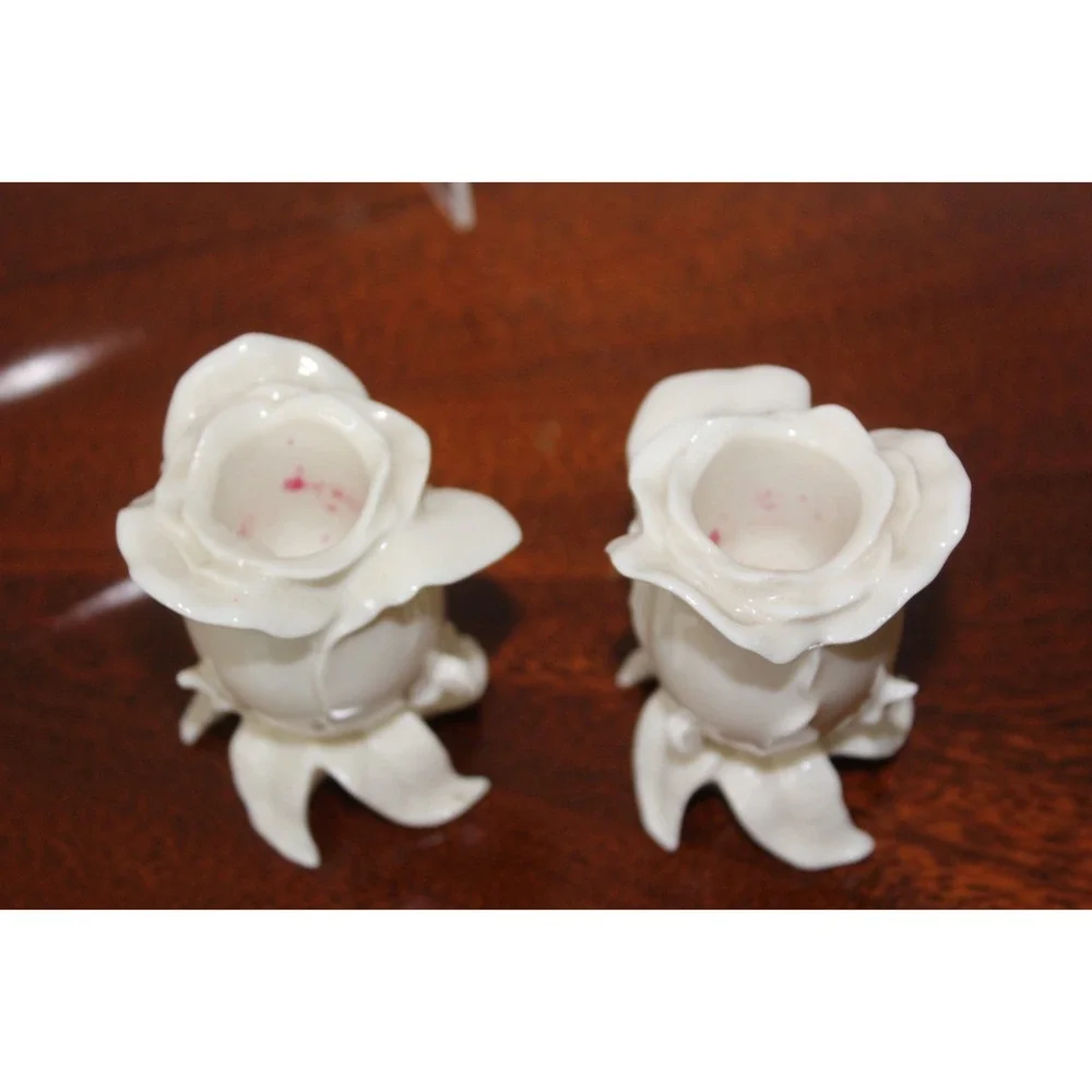 Lenox Floral Gallery Collection Rose Bud Tapered Candlestick Holders Pair